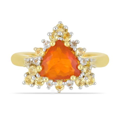 BUY UNIQUE ORANGE OPAL GEMSTONE GOLD PLATED STYLISH RING IN 925 SILVER